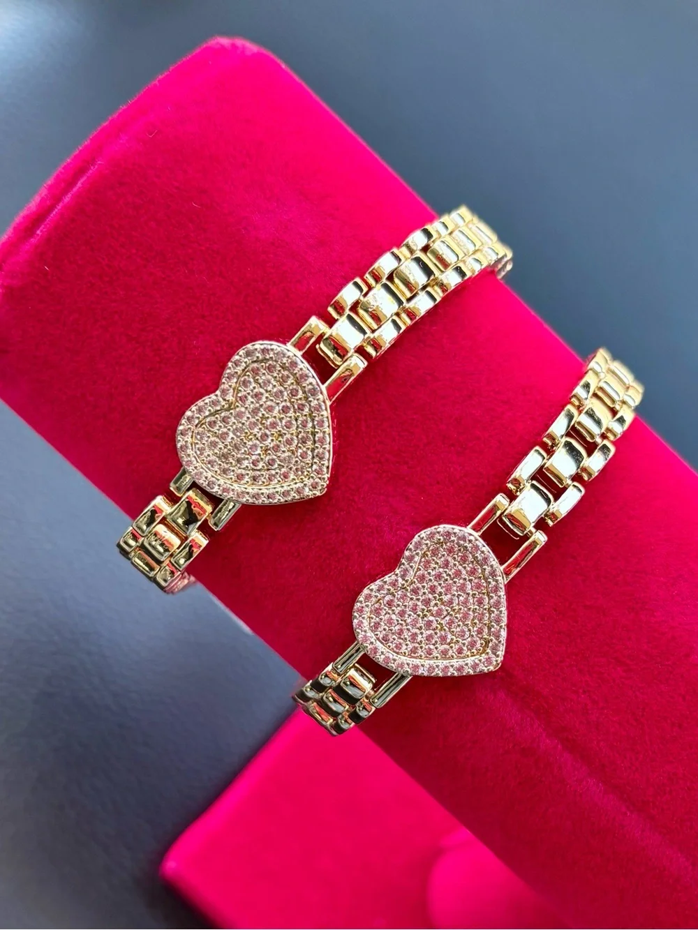 Gold Heart Pavé Bracelet - Gold plated Tone Women’s Jewelry
